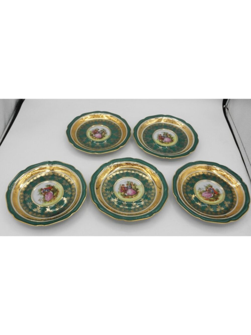 ATQ Hutschenreuther Selb Green Gold Courting Couple Saucer Replacements Set of 5 - Picture 2 of 8